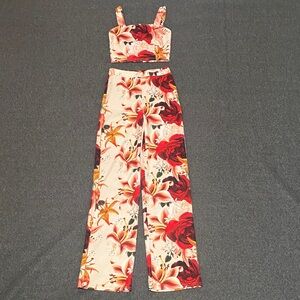 Floral Pink & Red Wide-Leg Jumpsuit Set